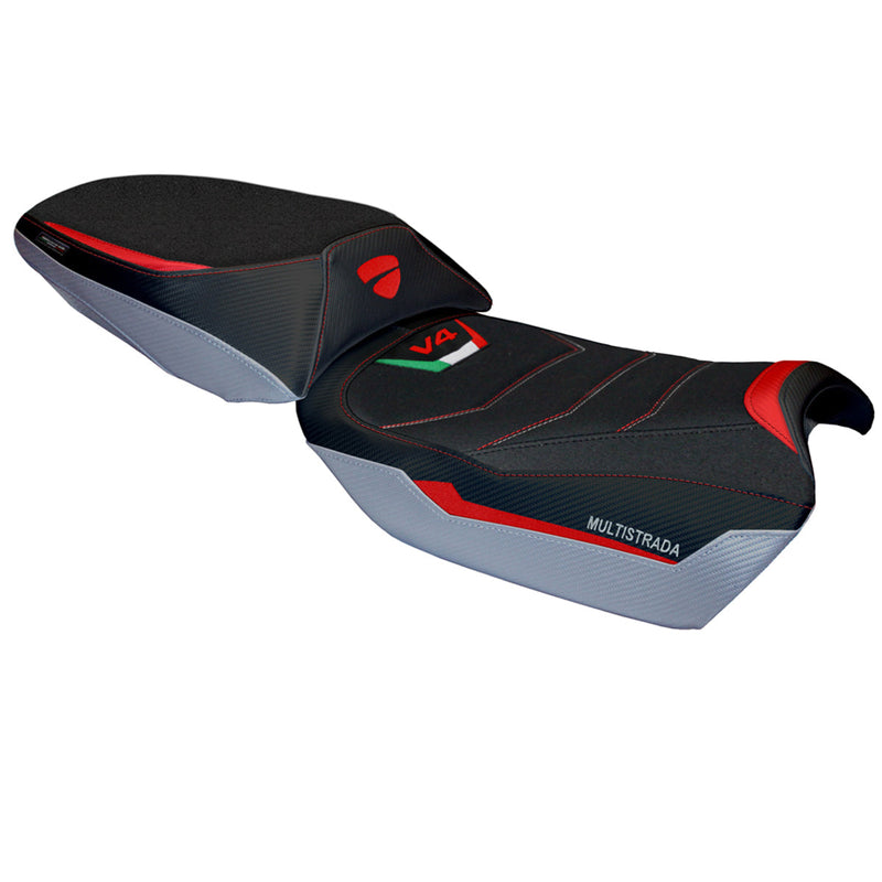 Ducati Multistrada V4 Rally 2023-2024 Seat Cover Tappezzeria Italia Ultragrip in Red and Silver