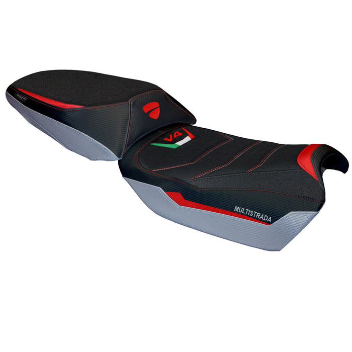 Ducati Multistrada V4 Rally 2023-2024 Seat Cover Tappezzeria Italia Ultragrip in Red and Silver