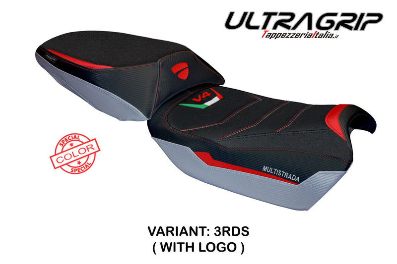 Ducati Multistrada V4 Rally 2023-2024 Seat Cover Tappezzeria Italia Ultragrip in Red and Silver