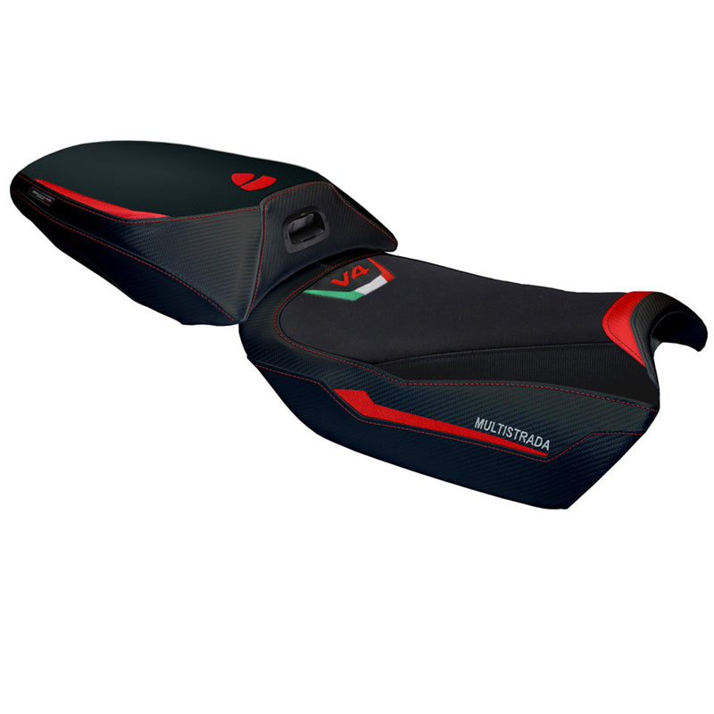 Ducati Multistrada V4 Rally 2024 Heated Seat Cover Tappezzeria Italia in Red and Black