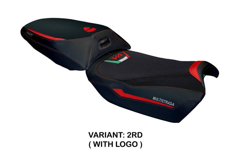 Ducati Multistrada V4 Rally 2024 Heated Seat Cover Tappezzeria Italia in Red and Black
