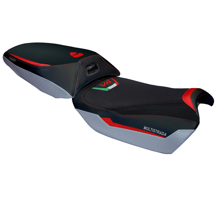 Ducati Multistrada V4 Rally Heat 2023-2024 Seat Cover Tappezzeria Italia in Red, Silver and Black