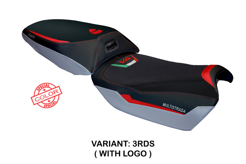 Ducati Multistrada V4 Rally Heat 2023-2024 Seat Cover Tappezzeria Italia in Red, Silver and Black
