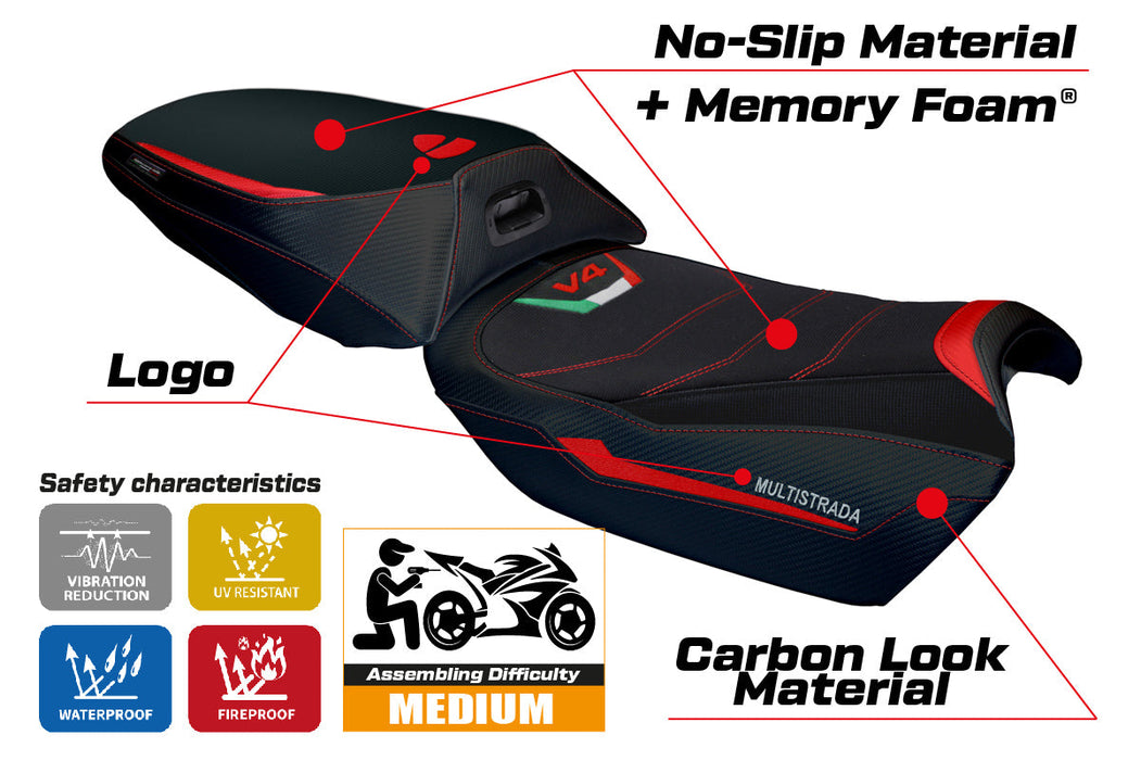 Ducati Multistrada V4 Rally Heat 2023-2024 Seat Cover Tappezzeria Italia Comfort in Red and Black