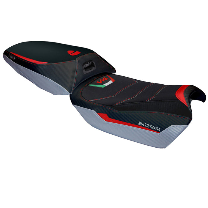Ducati Multistrada V4 Rally Heat 2023-2024 Seat Cover Tappezzeria Italia Comfort in Red and Silver
