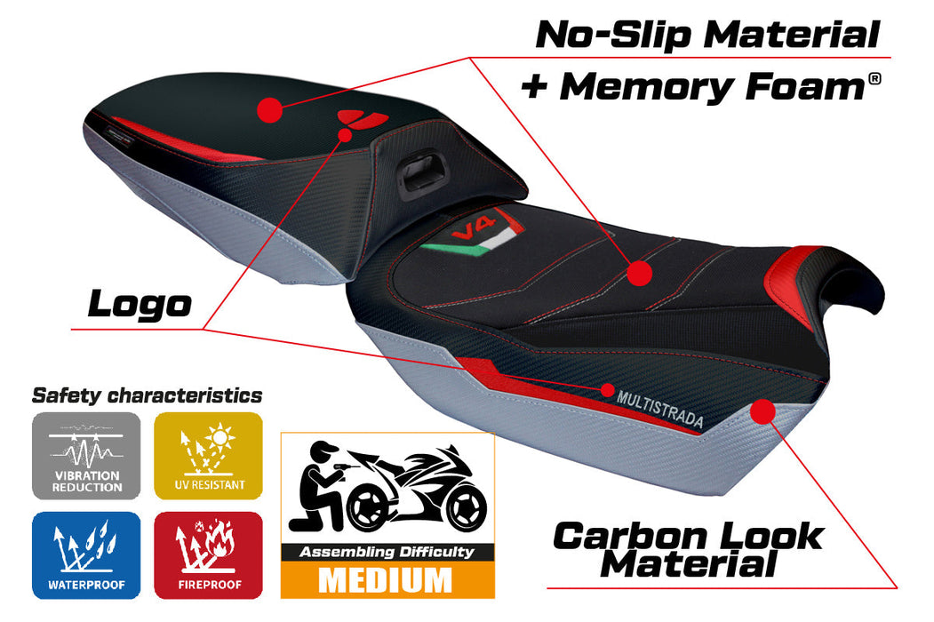 Ducati Multistrada V4 Rally Heat 2023-2024 Seat Cover Tappezzeria Italia Comfort in Red and Silver