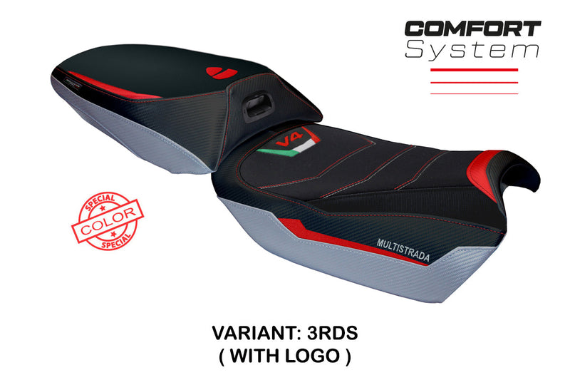Ducati Multistrada V4 Rally Heat 2023-2024 Seat Cover Tappezzeria Italia Comfort in Red and Silver
