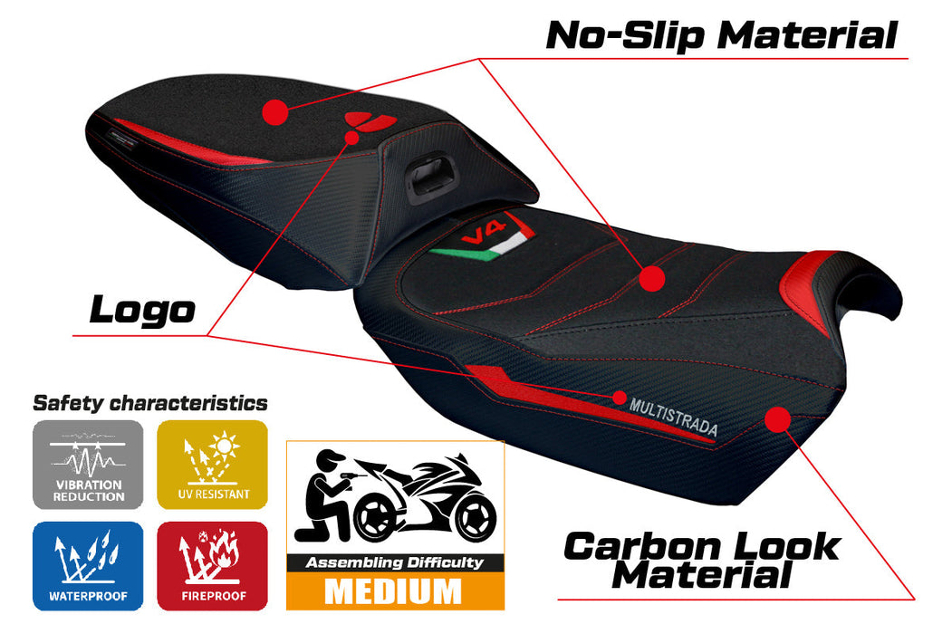 Ducati Multistrada V4 Rally 2023-2024 Seat Cover Tappezzeria Italia Ultragrip in Red and Black