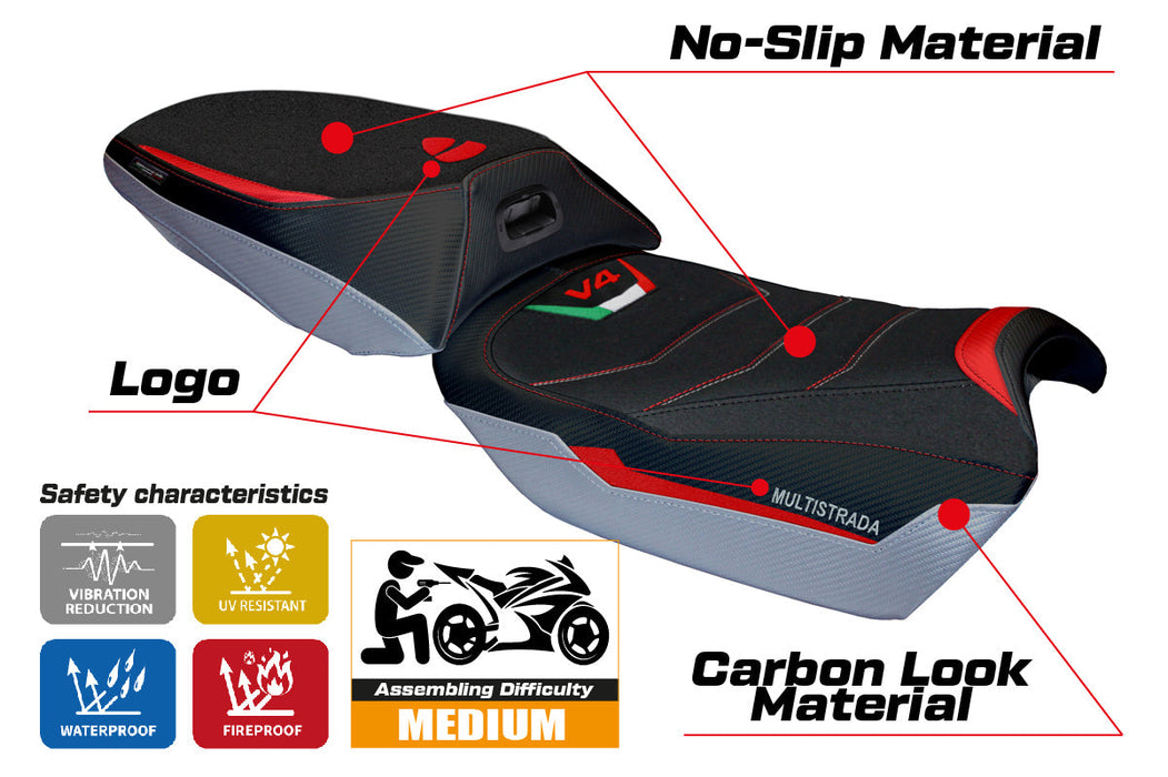 Ducati Multistrada V4 Rally 2023-2024 Heated Seat Cover Tappezzeria Italia Ultragrip in Silver