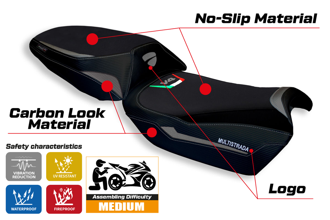 Ducati Multistrada V4 V4S 2021-2024 Seat Cover Tappezzeria Italia in Grey and Black