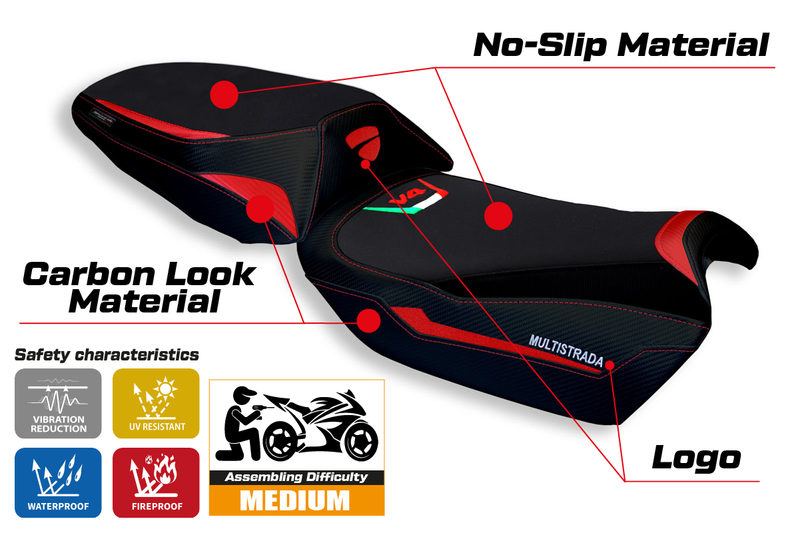 Ducati Multistrada V4 V4S 2021-2024 Seat Cover Tappezzeria Italia in Red and Black