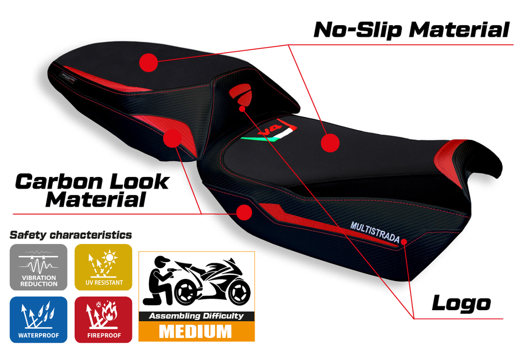 Ducati Multistrada V4 V4S 2021-2024 Seat Cover Tappezzeria Italia in Red and Black