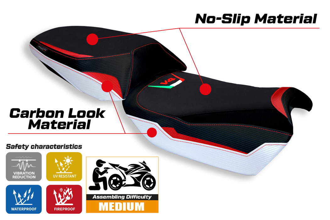 Ducati Multistrada V4 V4S 2021-2024 Seat Cover Tappezzeria Italia in White, Red and Black