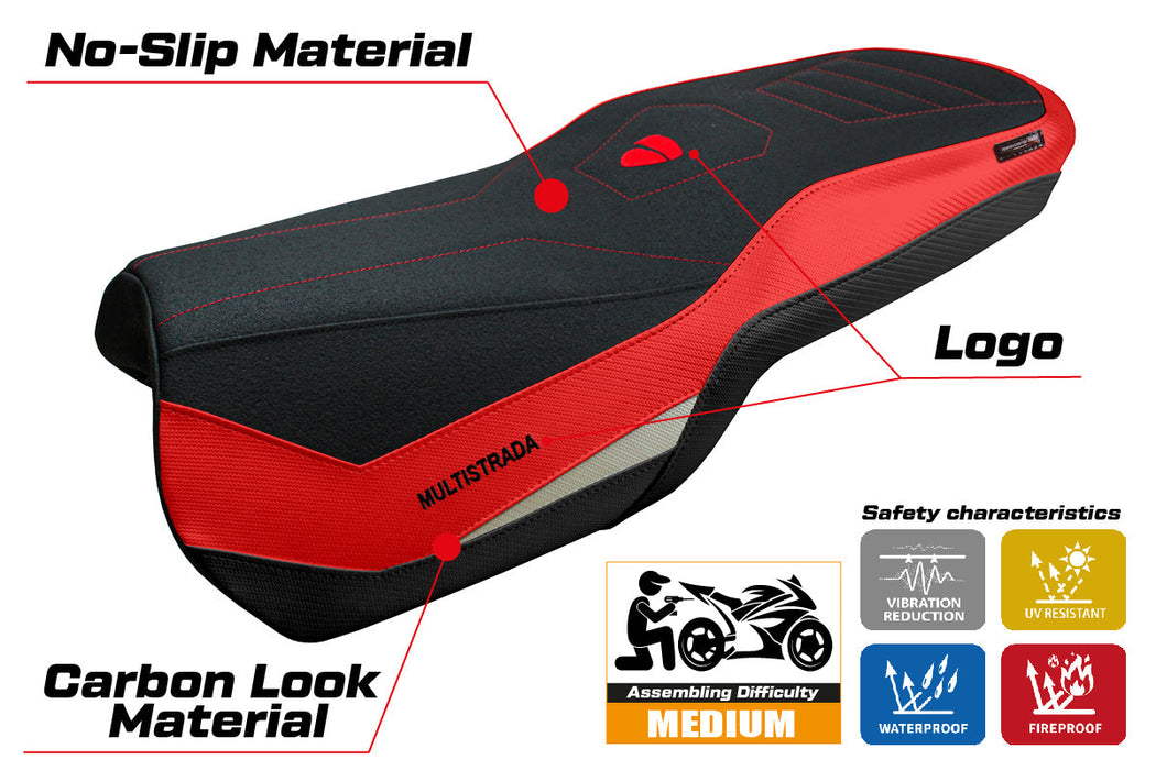 Ducati Multistrada V4 2021-2024 Rally Seat Cover Tappezzeria Ultragrip Red Silv