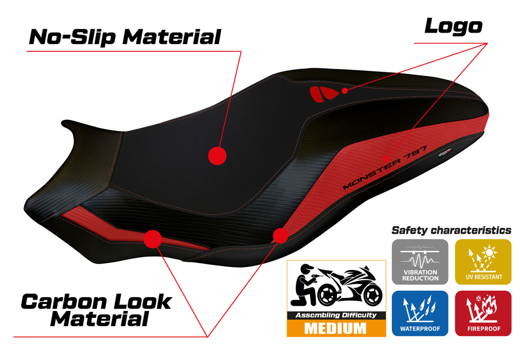 Ducati Monster 797 2017-2020 Seat Cover Tappezzeria Italia in Red and Black