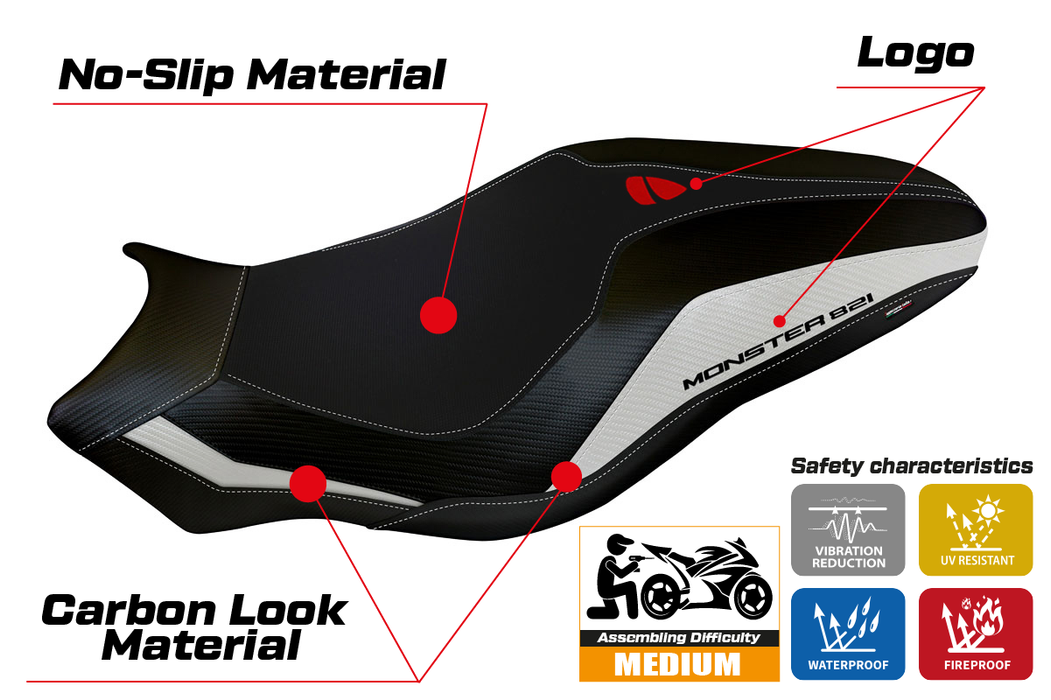 Ducati Monster 821 1200 2017-2020 Seat Cover Tappezzeria Italia in White and Black
