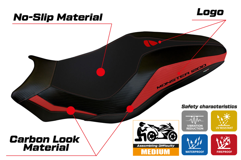Ducati Monster 1200 2017-2020 Seat Cover Tappezzeria Italia in Red and Black