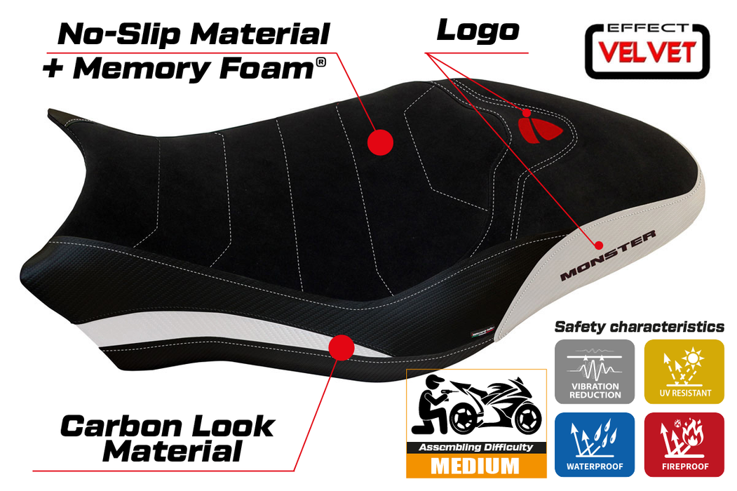 Ducati Monster 821 1200 2017-2020 Seat Cover Tappezzeria Italia Comfort in White and Black