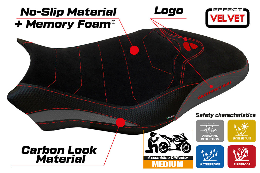 Ducati Monster 821 1200 2017-2020 Seat Cover Tappezzeria Italia Comfort in Grey and Black