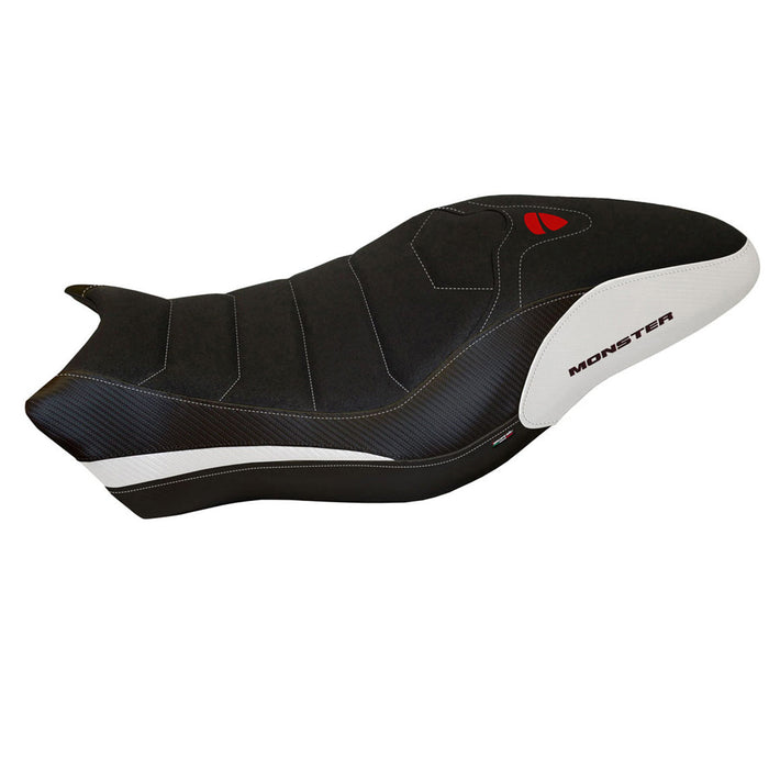 Ducati Monster 821 1200 2017-2020 Seat Cover Tappezzeria Italia Ultragrip in White and Black