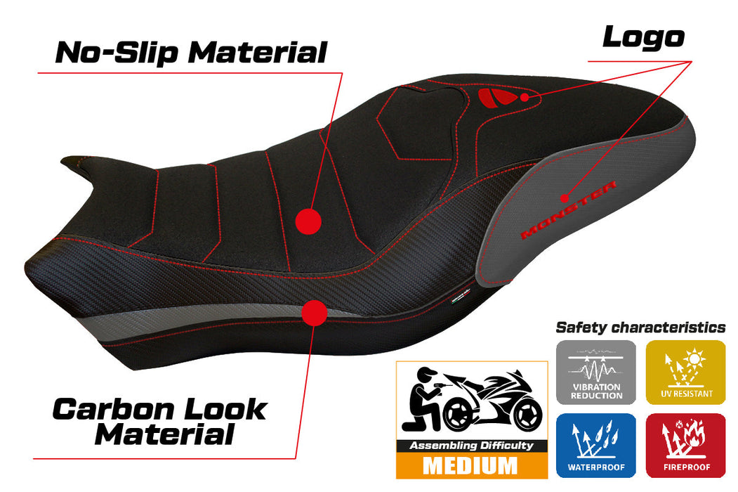 Ducati Monster 821 1200 2017-2020 Seat Cover Tappezzeria Italia Ultragrip in Grey and Black