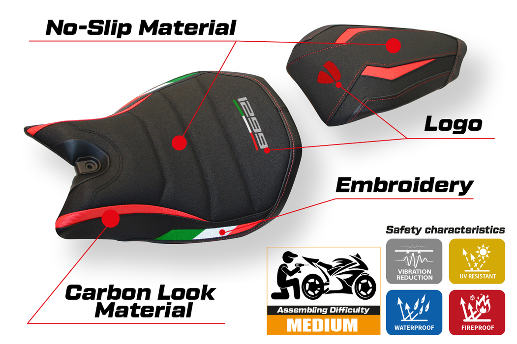 Ducati Panigale 1299 2015-2018 Seat Cover Tappezzeria Italia Ultragrip in Red and Black