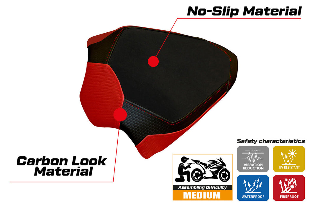 Ducati Panigale V4 2018-2024 Passenger Seat Cover Tappezzeria Italia in Red and Black