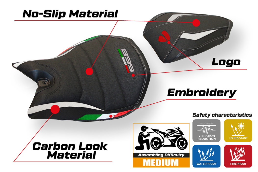 Ducati Panigale 899 2013-2015 Seat Cover Tappezzeria Italia Ultragrip in White and Black