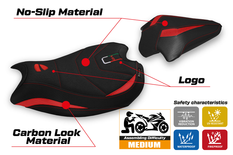 Ducati Panigale V2 2020-2024 Seat Cover Tappezzeria Italia Ultragrip in Red and Black