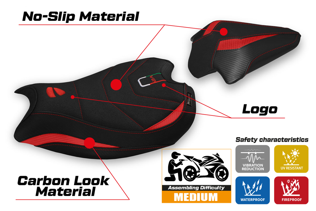 Ducati Panigale V2 2020-2024 Seat Cover Tappezzeria Italia Ultragrip in Red and Black