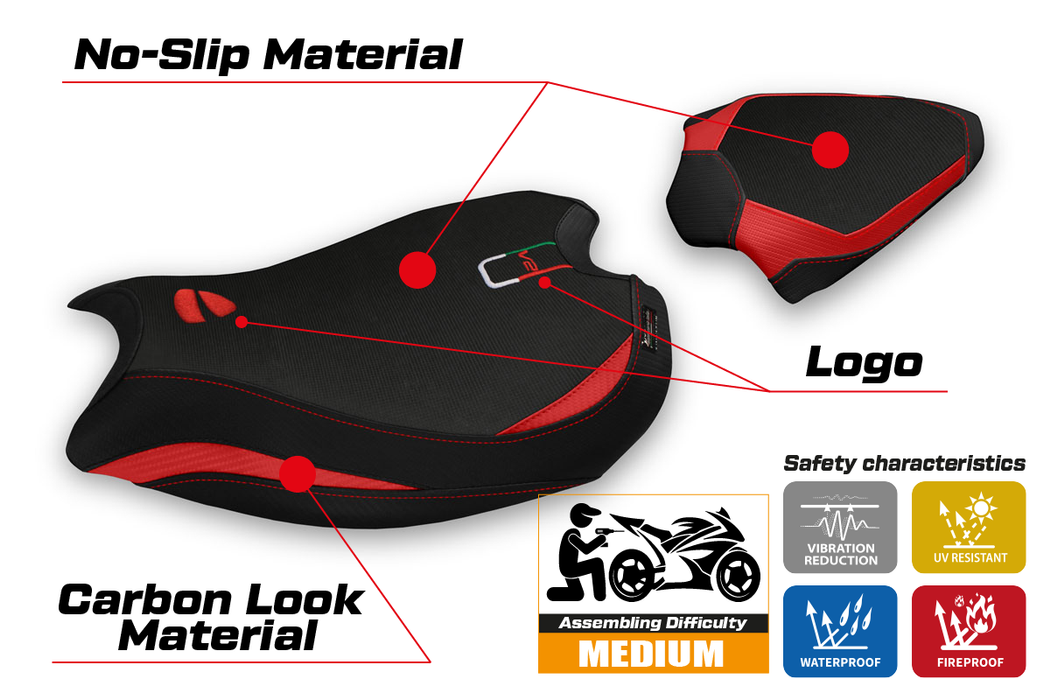 Ducati Panigale V2 2020-2024 Seat Cover Tappezzeria Italia in Red and Black