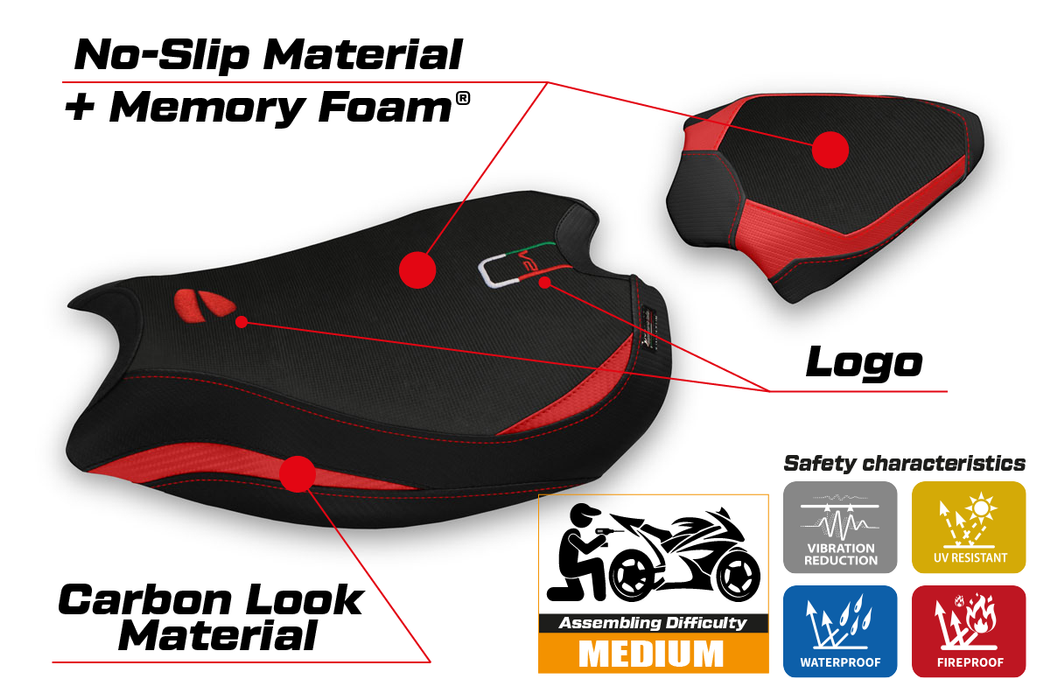 Ducati Panigale V2 2020-2024 Seat Cover Tappezzeria Italia Comfort in Red and Black