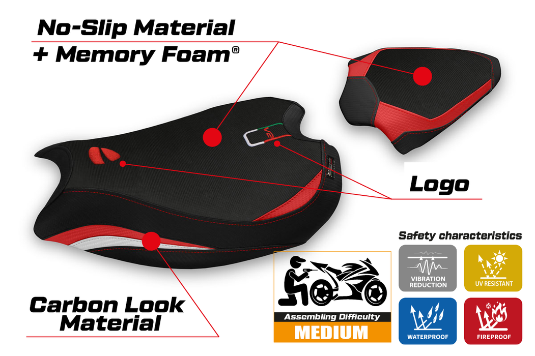 Ducati Panigale V2 2020-2024 Seat Cover Tappezzeria Italia Comfort in Red and White