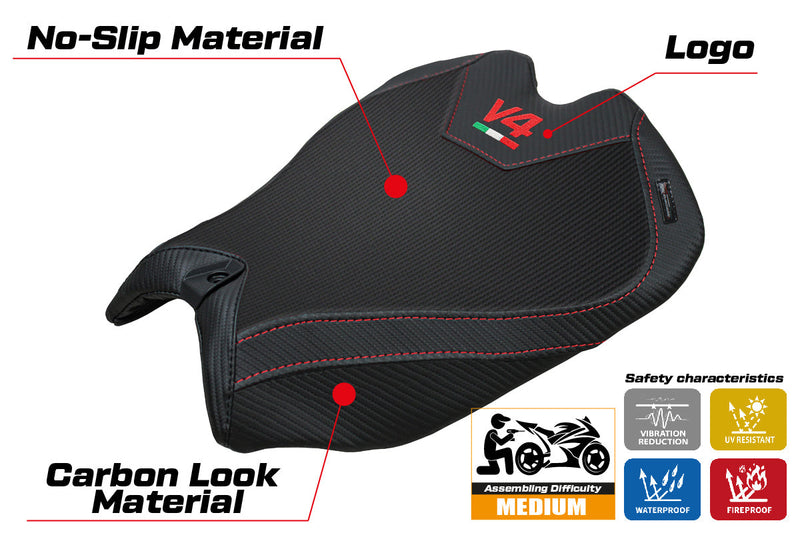 Ducati Panigale V4 2025 Seat Cover Tappezzeria Black V4 Logo