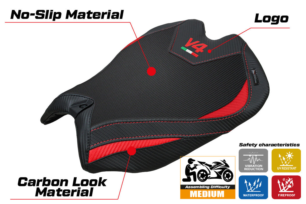 Ducati Panigale V4 2025 Seat Cover Tappezzeria Black Red V4 Logo