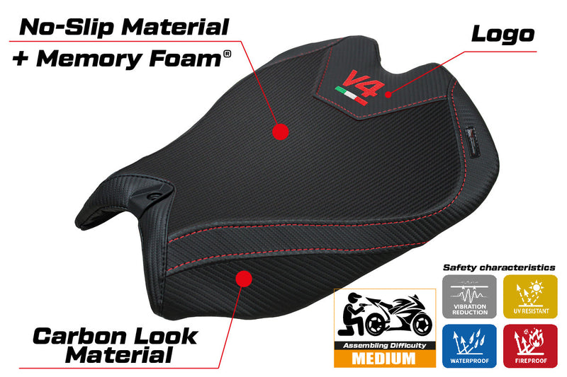 Ducati Panigale V4 2025 Seat Cover Tappezzeria Comfort Black V4 Logo