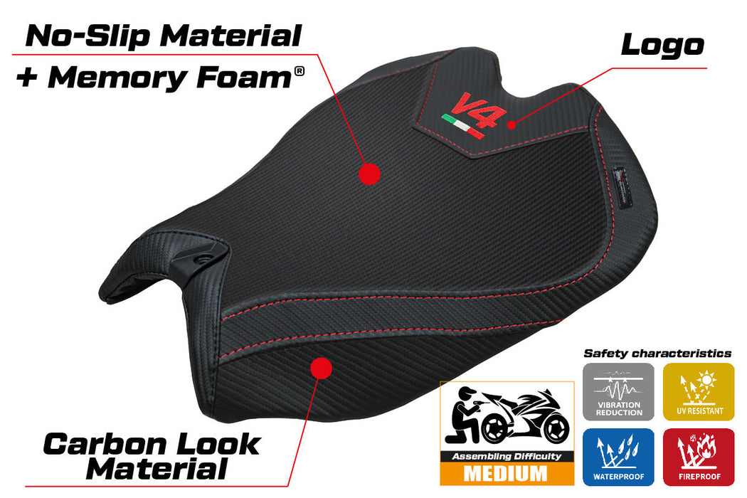 Ducati Panigale V4 2025 Seat Cover Tappezzeria Comfort Black V4 Logo