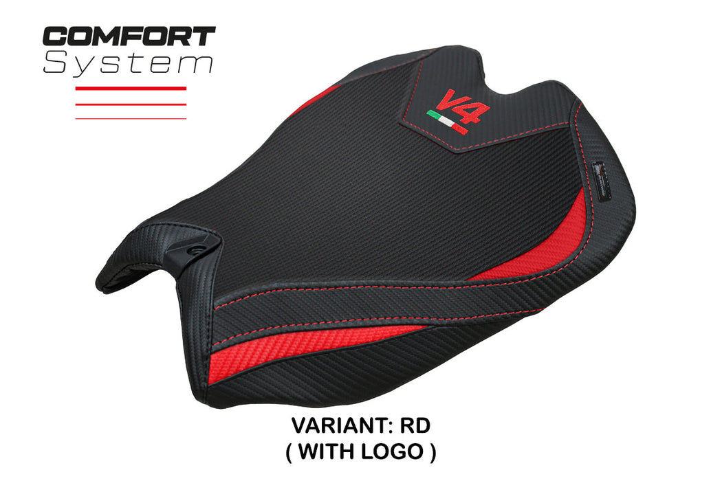 Ducati Panigale V4 2025 Seat Cover Tappezzeria Comfort Black Red V4 Logo