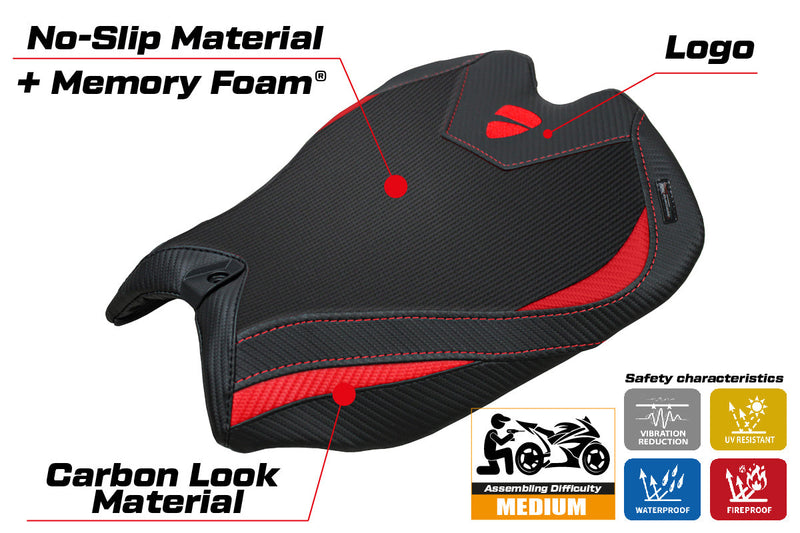 Ducati Panigale V4 2025 Seat Cover Tappezzeria Comfort Black Red Ducati Logo