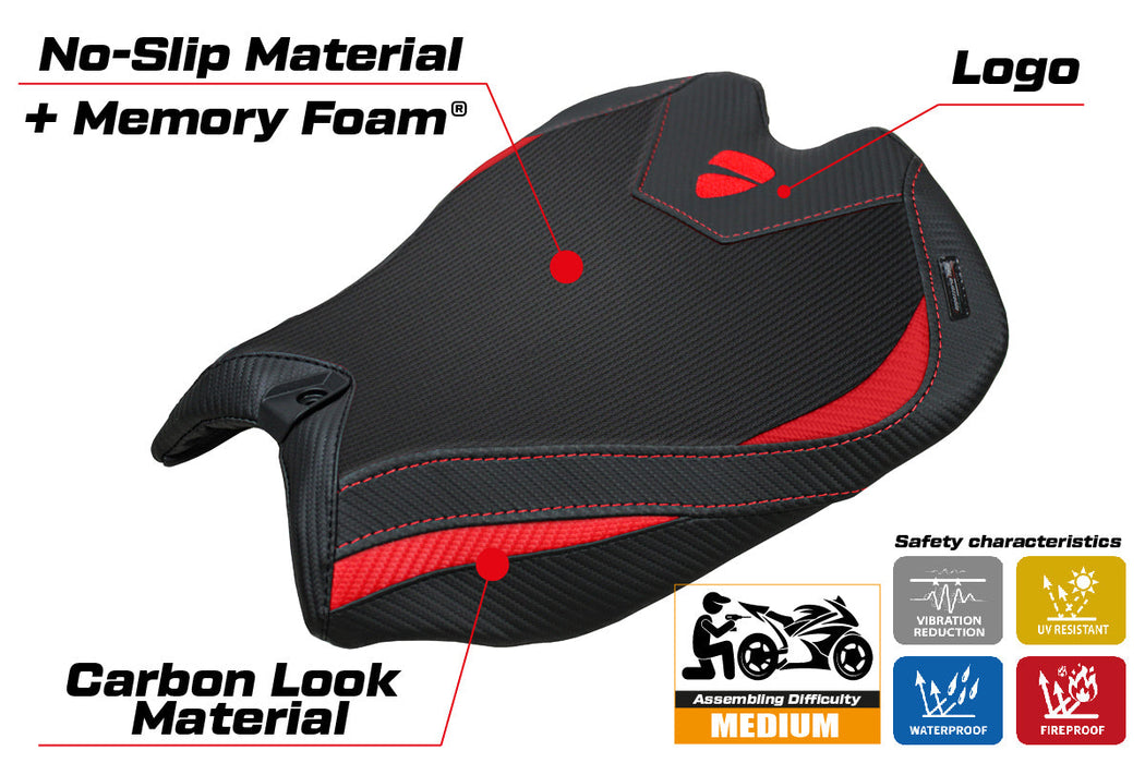 Ducati Panigale V4 2025 Seat Cover Tappezzeria Comfort Black Red Ducati Logo