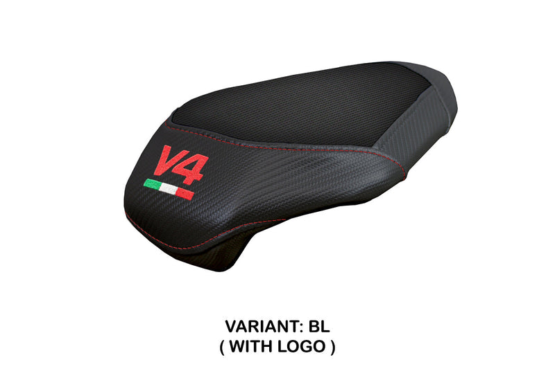 Ducati Panigale V4 2025 Passenger Seat Cover Tappezzeria Black V4 Logo