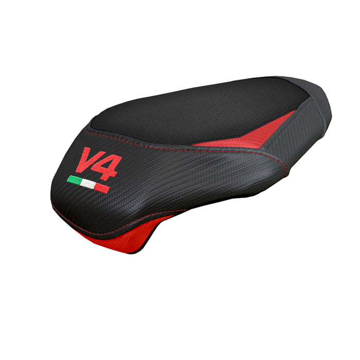 Ducati Panigale V4 2025 Passenger Seat Cover Tappezzeria Black Red V4 Logo
