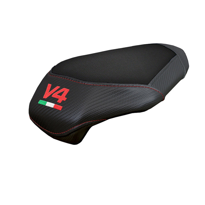 Ducati Panigale V4 2025 Passenger Seat Cover Tappezzeria Comfort Black V4 Logo