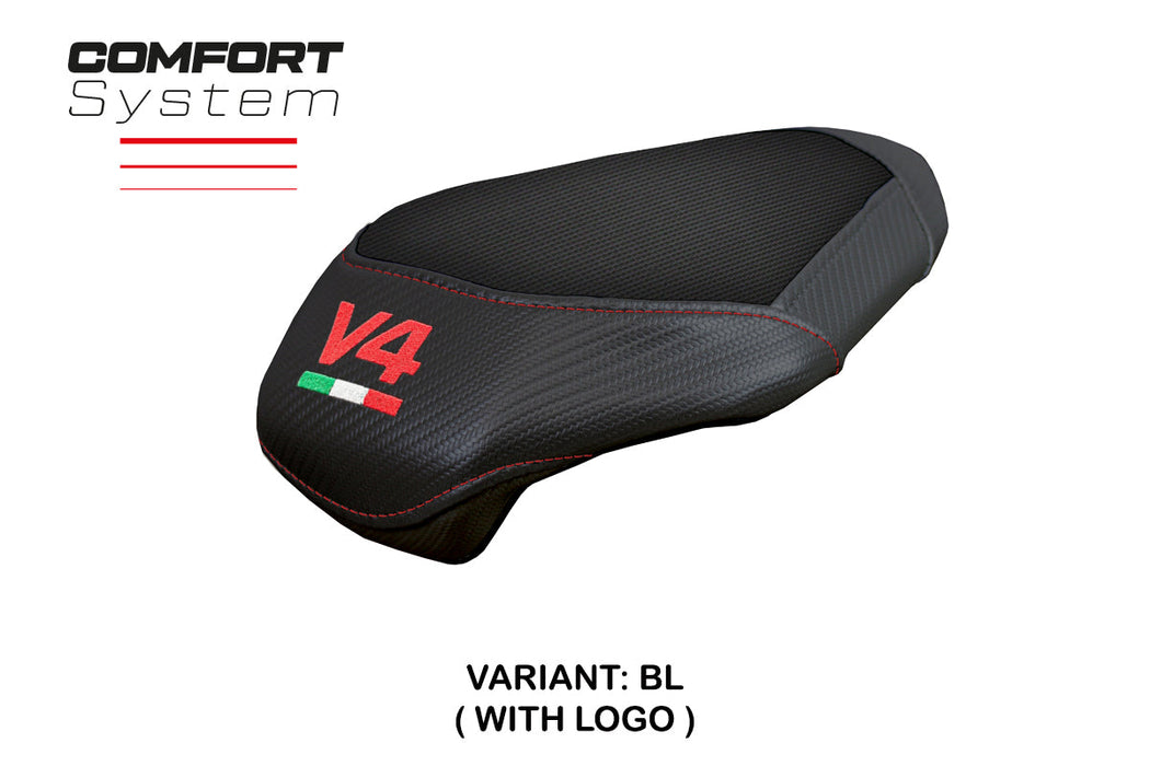 Ducati Panigale V4 2025 Passenger Seat Cover Tappezzeria Comfort Black V4 Logo