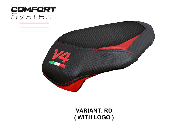 Ducati Panigale V4 2025 Passenger Seat Cover Tappezzeria Comfort Red V4 Logo