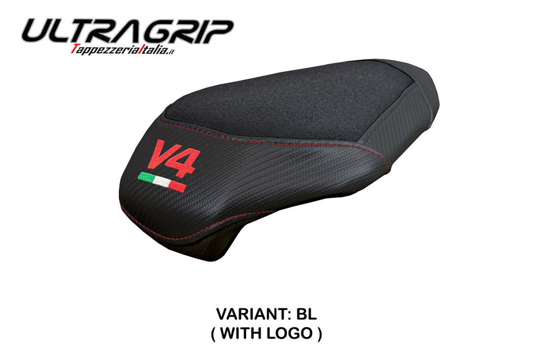 Ducati Panigale V4 2025 Passenger Seat Cover Tappezzeria Ultragrip Black V4 Logo