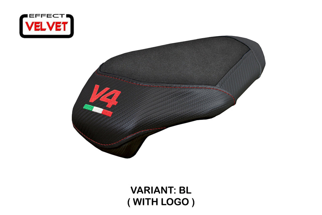 Ducati Panigale V4 2025 Passenger Seat Cover Tappezzeria Suede Black V4 Logo