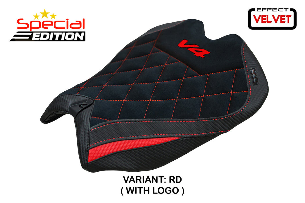 Ducati Panigale V4 2025 Seat Cover Tappezzeria Suede Special Edition Black Red
