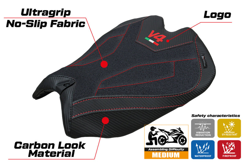 Ducati Panigale V4 2025 Seat Cover Tappezzeria Ultragrip Black V4 Logo