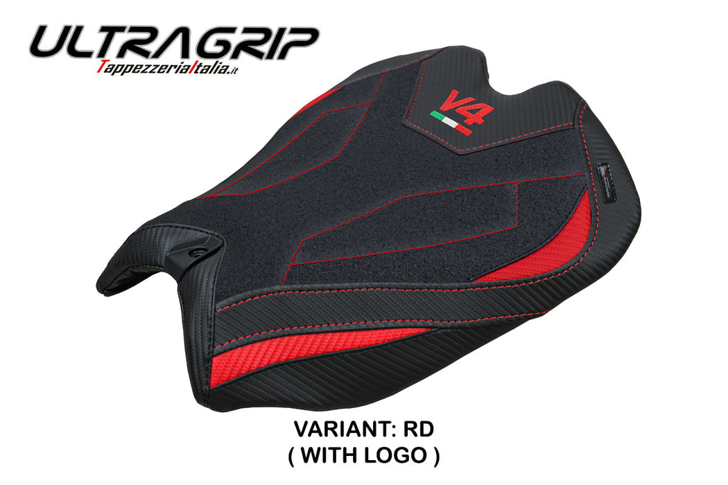 Ducati Panigale V4 2025 Seat Cover Tappezzeria Ultragrip Black Red V4 Logo